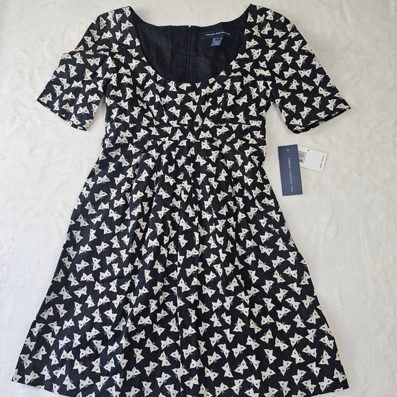 French connection dress size 4  butterfly print black cream a-line nwt msrp $148 - Picture 1 of 11